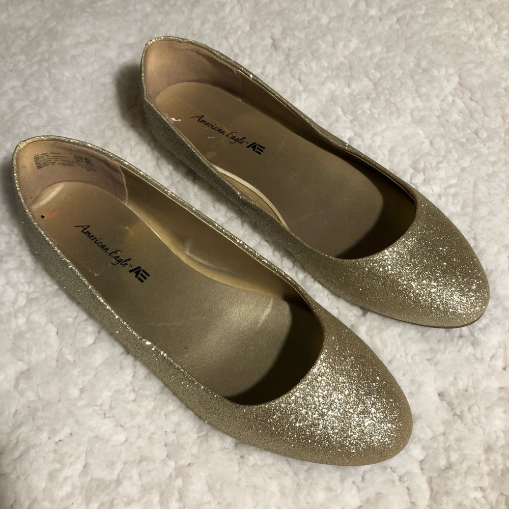 Gold glittery flats
